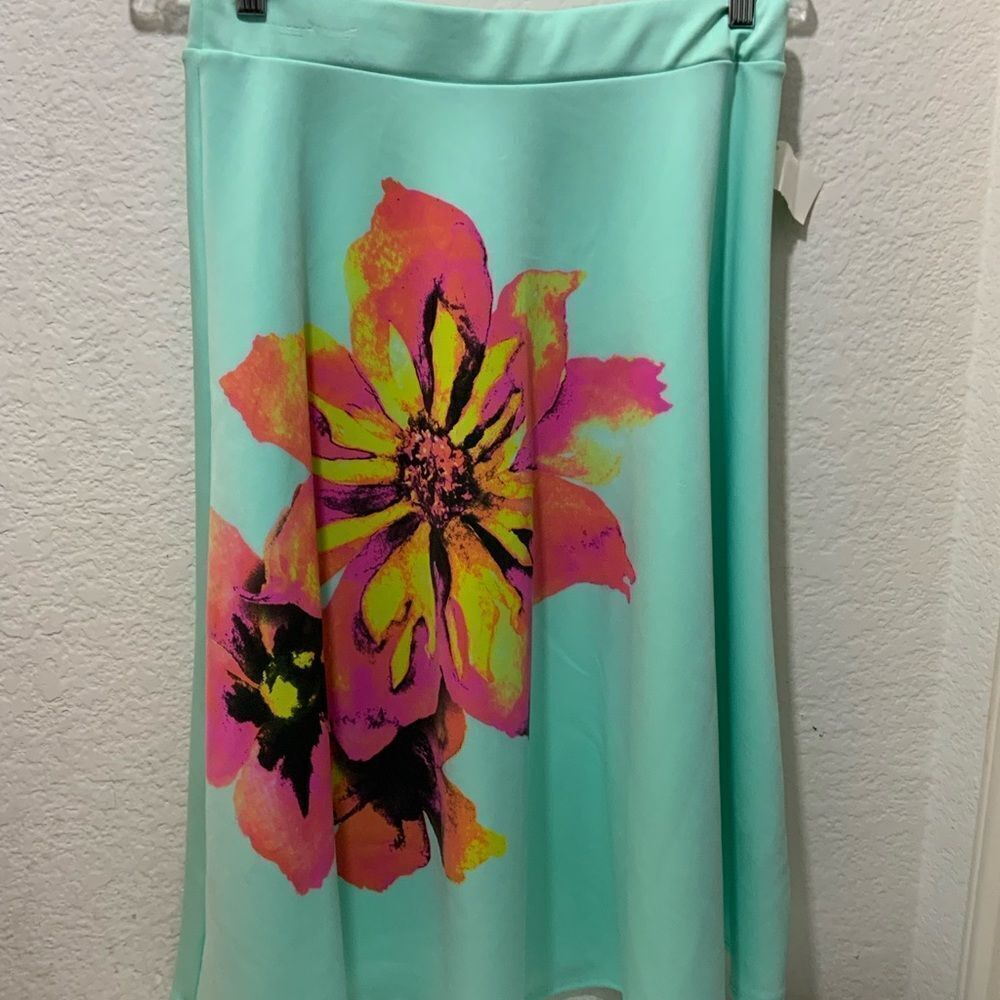 New CEMI CERI floral blue Taffeta Skirt Large